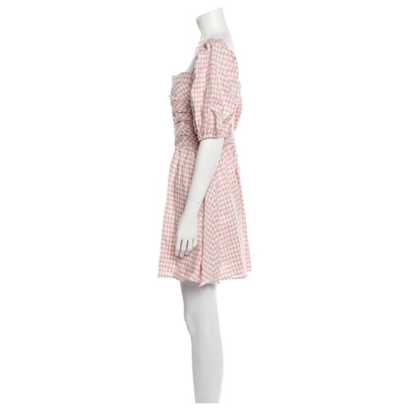 REFORMATION 100% Linen Pink Gingham Puff Sleeve Square Neck Zula Mini Dress NWT - Picture 8 of 8